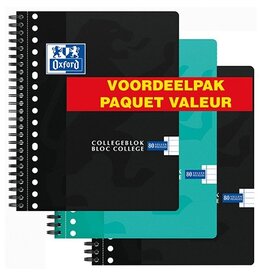 Oxford Oxford School collegeblok, ft A5+, 160 bladzijden, 17-gaats, gelijnd, assorti, 3 stuks