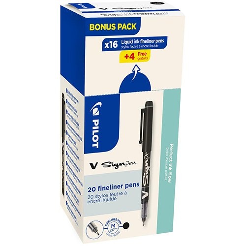 Pilot Pilot fineliner V-Sign Pen, doos van 16 + 4 stuks, zwart