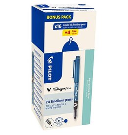 Pilot Pilot fineliner V-Sign Pen, doos van 16 + 4 stuks, blauw