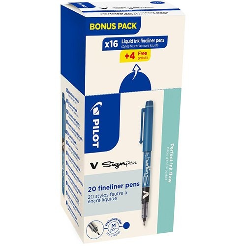 Pilot Pilot fineliner V-Sign Pen, doos van 16 + 4 stuks, blauw