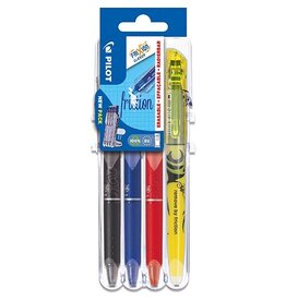 Pilot Pilot roller Frixion Ball Clicker, Set 2 Go blister van 4 stuks: zwart, blauw, rood en Light geel