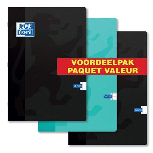 Oxford Oxford School schrift, ft A4, 72 bladzijden, kantlijn, gelijnd, pak van 3 stuks, geassorteerde kleuren