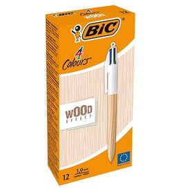 Bic Bic Colours Wood Style, 4-kleurenbalpen, medium, klassieke inktkleuren