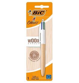 Bic Bic Colours Wood Style, 4-kleurenbalpen, medium, klassieke inktkleuren, op blister