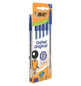 Bic Bic Cristal balpen medium, blauw, blister van 5 stuks