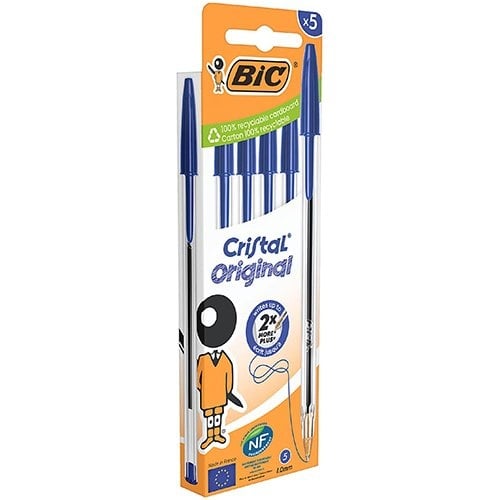 Bic Bic Cristal balpen medium, blauw, blister van 5 stuks