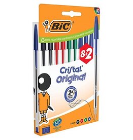 Bic Bic Cristal balpen, medium, assorti, blister van 8 + 2 GRATIS