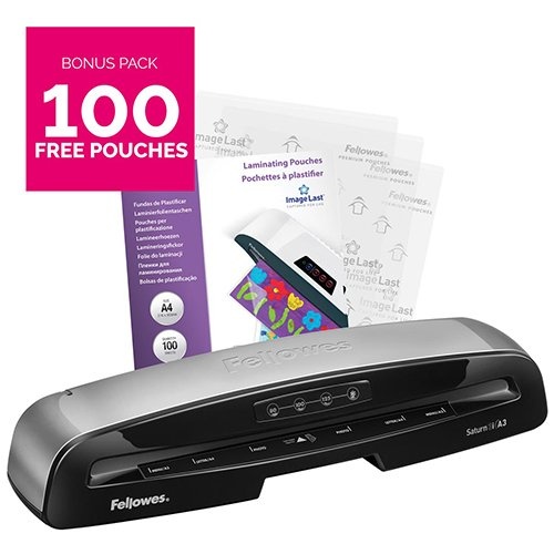 Fellowes Fellowes lamineermachine Saturn voor ft A3 + Bonus Pack van 100 lamineerhoezen (A4, 80 micron)