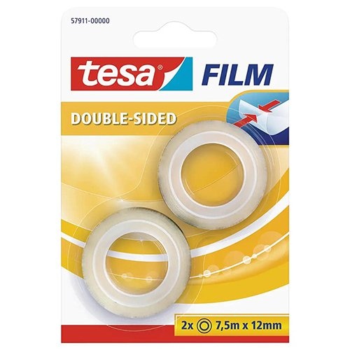 Tesa Tesafilm Double-Sided, ft 7,5 m x 12 mm, blister van 2 stuks