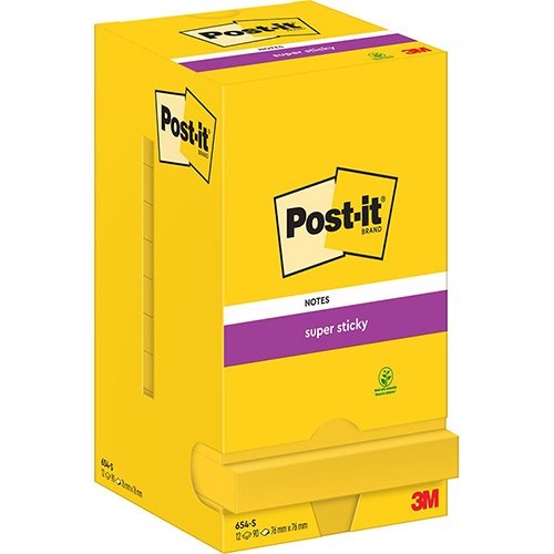 Post-It Super Sticky Post-it Super Sticky notes, 90 vel, ft 76 x 76 mm, pak van 12 blokken, neongeel