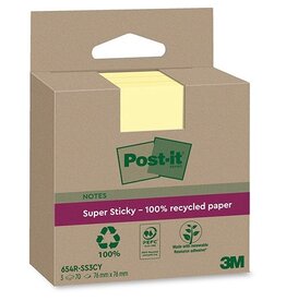 Post-It Super Sticky Post-it Super Sticky Notes Recycled, 70 vel, 76 x 76 mm geel