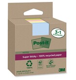 Post-It Super Sticky Post-it Super Sticky Notes Recycled, 70 vel, ft 76 x 76 mm, assorti, 3 + 1 GRATIS