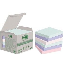 Post-it recycled notes Nature, 100 vel, ft76 x 76 mm, pak van 6 blokken, geassorteerde kleuren