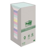 Post-it recycled notes Nature, 100 vel, ft 76 x 76 mm, pak van 16 blokken, geassorteerde kleuren