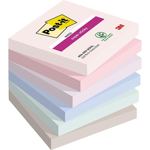 Post-It Super Sticky Post-it Super Sticky notes Soulful, 90 vel, ft 76 x 76 mm, geassorteerde kleuren, pak van 6 blokken