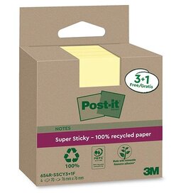 Post-It Super Sticky Post-it Super Sticky Notes Recycled, 70 vel, 76 x 76 mm geel