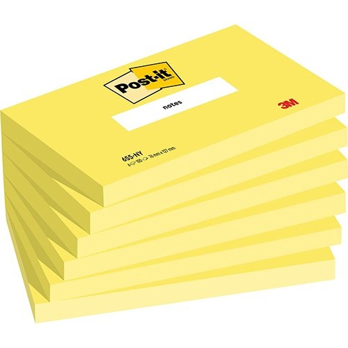 Post-It Notes Post-it Notes, 100 vel, ft 76 x 127 mm, 6 blokken, neongeel