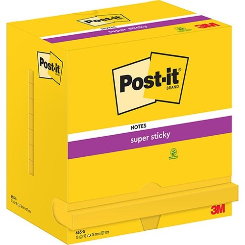 Post-It Super Sticky Post-it Super Sticky notes, 90 vel, 76 x 127 mm, neongeel