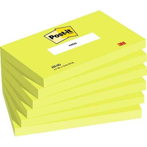 Post-it Post-it Notes, 100 vel, ft 76 x 127 mm, neongroen, pak van 6 blokken