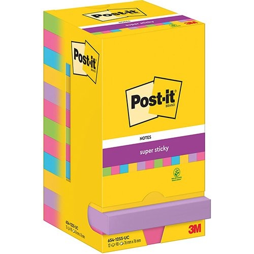 Post-It Super Sticky Post-It Super Sticky Notes, 90 vel, 76 x 76 mm 12 blokken