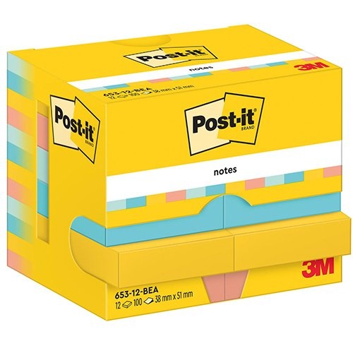 Post-It Notes Post-It Notes Beachside, 100 vel, ft 38 x 51 mm, pak van 12 blokken