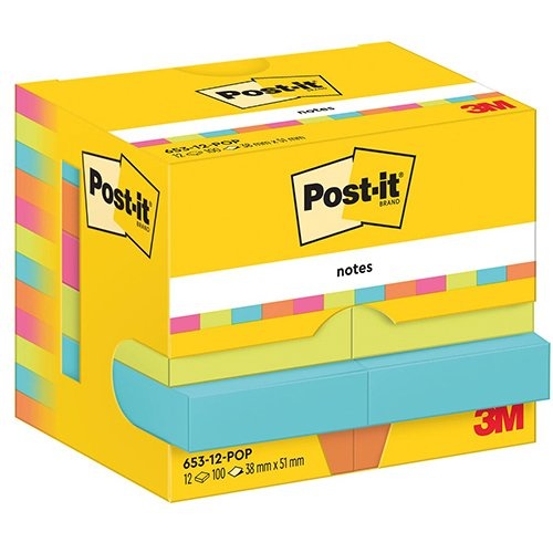 Post-It Notes Post-It Notes Poptimistic, 100 vel, ft 38 x 51 mm, pak van 12 blokken