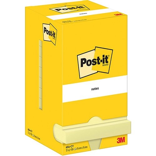 Post-It Notes Post-It Notes, 100 vel, ft 76 x 76 mm, geel, 12 blokken