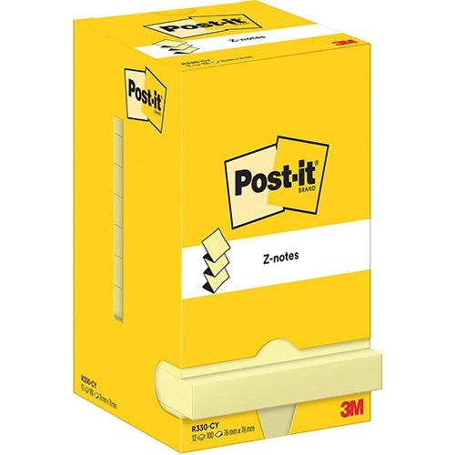 Post-It Z-Notes Post-It Z-Notes , 100 vel, ft 76 x 76 mm, geel, 12 blokken