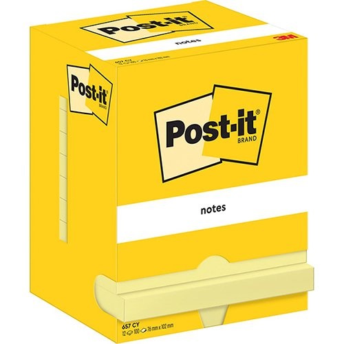 Post-It Notes Post-It Notes, 100 vel, ft 76 x 102 mm, geel, 12 blokken