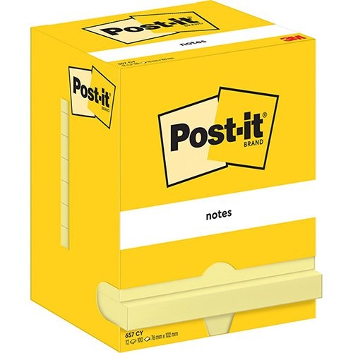 Post-It Notes Post-It Notes, 100 vel, ft 76 x 102 mm, geel, pak van 12 blokken
