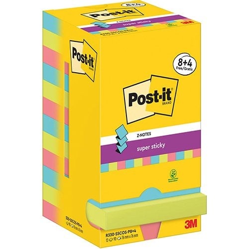 Post-It Super Sticky Post-It Super Sticky Z-Notes Cosmic, 90 vel, ft 76 x 76 mm, 8 + 4 GRATIS