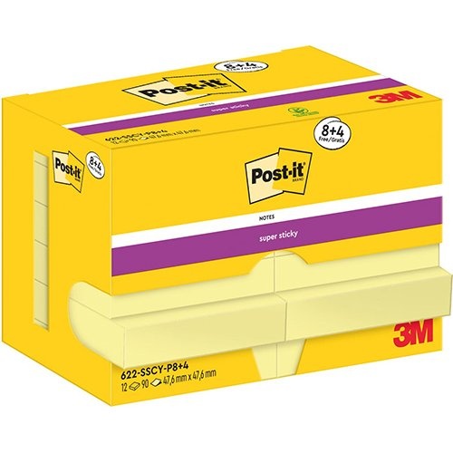 Post-It Super Sticky Post-It Super Sticky Notes, 90 vel, 47,6 x 47,6 mm geel,