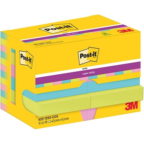 Post-It Super Sticky Post-It Super Sticky Notes Cosmic, 90 vel, ft 47,6 x 47,6 mm, pak van 12 blokken