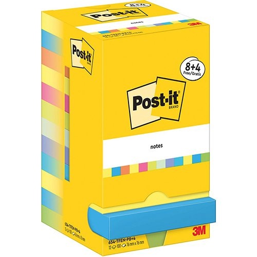 Post-It Notes Post-It Notes Energetic, 100 vel, ft 76 x 76 mm, 8 + 4 GRATIS