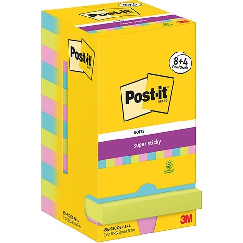 Post-It Super Sticky Post-it Super Sticky notes Cosmic, 90 vel, ft 76 x 76 mm, 8 + 4 GRATIS