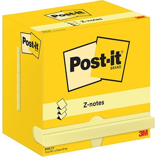 Post-It Z-Notes Post-It Z-Notes , 100 vel, ft 76 x 127 mm, geel, 12 blokken