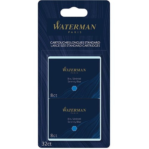Waterman Waterman inktpatronen Standard Long, blauw (Serenity), blister van 32 stuks