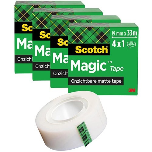 Scotch Scotch Magic Tape plakband ft 19 mm x 33 m, pak van 4 rollen