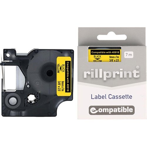 Rillprint Rillprint compatible D1 tape voor Dymo 40918, 9 mm, zwart op geel
