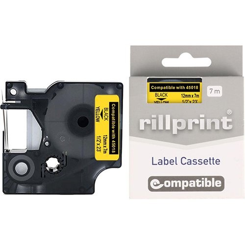 Rillprint Rillprint compatible D1 tape voor Dymo 45018, 12 mm, zwart op geel