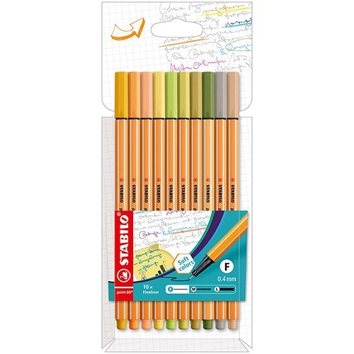 Stabilo STABILO point 88 fineliner, kartonnen etui van 10 stuks in geassorteerde zachte kleuren