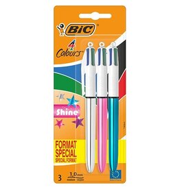 Bic Bic 4 Colours Shine balpen, medium, blister van 3 stuks