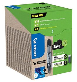 Pilot Pilot V-Board Master BeGreen whiteboardmarker, ronde punt, 2,3 mm, 10 stuks + 10 vullingen, zwart