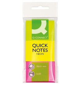 Q-CONNECT Q-CONNECT Quick Notes, ft 38 x 51 mm, 50 vel, etui van 3 blokken in neonkleuren