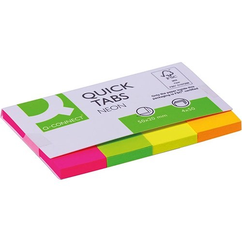 Q-CONNECT Q-CONNECT Quick Tabs, ft 20 x 50 mm, 4 x 50 tabs, geassorteerde kleuren