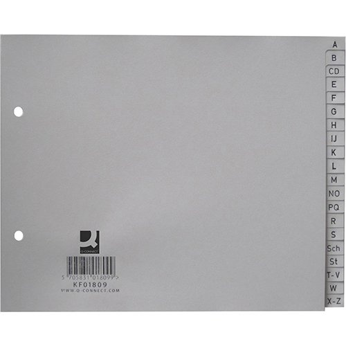Q-CONNECT Q-CONNECT tabbladen, ft 18 x 22,5 cm, PP, 2-gaatsperforatie, set van A-Z, grijs