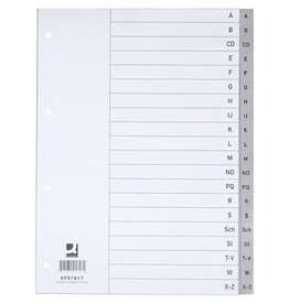 Q-CONNECT Q-CONNECT tabbladen, A4, PP, 11-gaatsperforatie, met indexblad, set van A-Z, 20 tabs, grijs