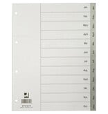 Q-CONNECT Q-CONNECT tabbladen, A4, PP, 4-gaatsperforatie, met indexblad, set van Jan-Dec, grijs
