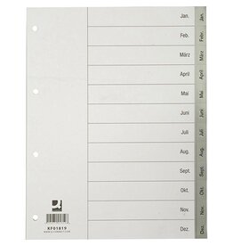Q-CONNECT Q-CONNECT tabbladen, A4, PP, 11-gaatsperforatie, met indexblad, set van Jan-Dec, grijs