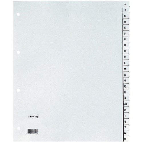 Q-CONNECT Q-CONNECT tabbladen, A4, PP, 11-gaatsperforatie, set van A-Z, 24 tabs, grijs